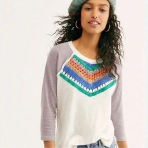 We the Free by Free People Spring Bound Crochet Baseball Tee M